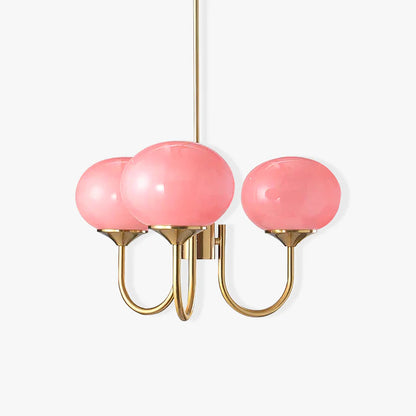 Marshmallow Chandelier | Gold Finish with Pink Glass Shades for Indoor Use & Modern Home Decor