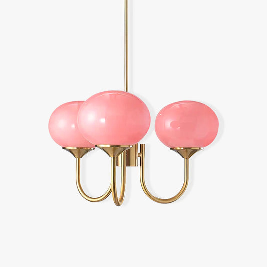 Marshmallow Chandelier | Gold Finish with Pink Glass Shades for Indoor Use & Modern Home Decor