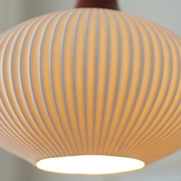 Japanese Vintage Ceramic Round Dome Pendant Light with Pleated Design - 1-Light Fixture for Kitchen & Dining Room