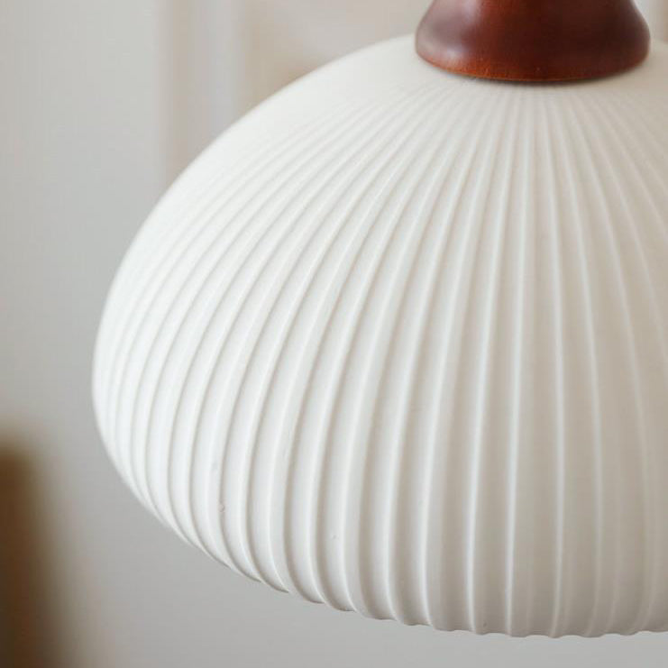 Japanese Vintage Ceramic Round Dome Pendant Light with Pleated Design - 1-Light Fixture for Kitchen & Dining Room