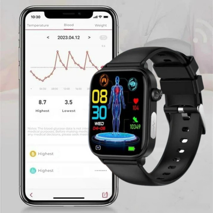 GlucoCare - Non Invasive Blood Glucose Meter SOS Smartwatch | Needle-Free Blood Glucose Monitoring & Fall Detection for Health Tracking and Emergency Assistance
