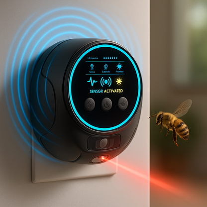 Bee & Wasp Ultrasonic Repellent Device | 360° Electronic Wood Bee Repellent, Plug-In Indoor Bee Zapper & Insect Control Solution