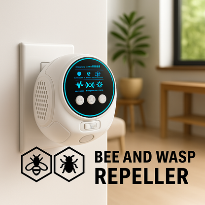 Bee & Wasp Ultrasonic Repellent Device | 360° Electronic Wood Bee Repellent, Plug-In Indoor Bee Zapper & Insect Control Solution