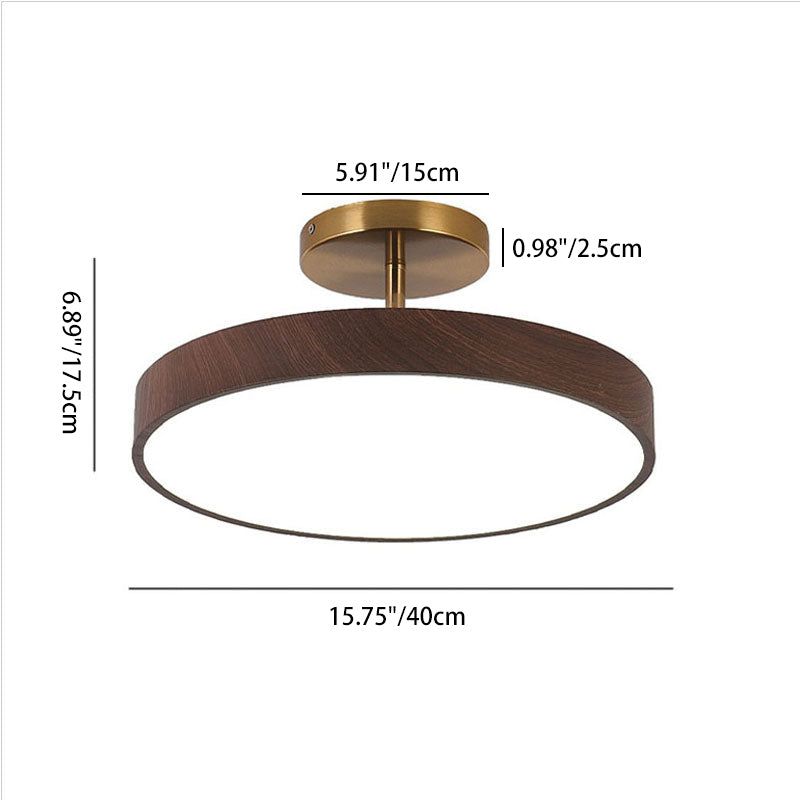 LED Semi-Flush Mount Light with Wood Grain Finish - Japanese Wabi-Sabi Style for Living Room & Hallway