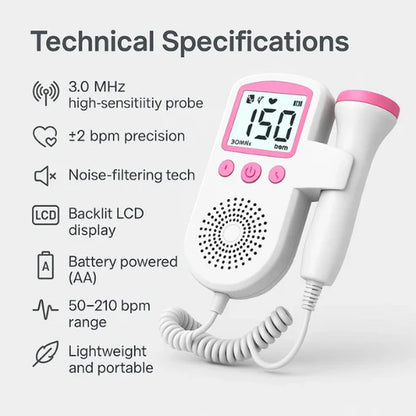 Fetal Heart Rate Monitor for Pregnancy - Doppler Device for Detecting Baby's Heartbeat at Home
