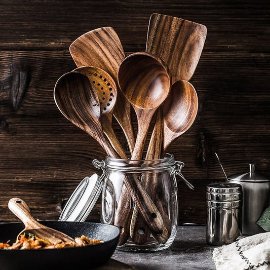 7-Piece Wooden Spoon Utensils | Wooden Kitchen Utensils & Cooking Utensils Set | Kitchen Utensil Set