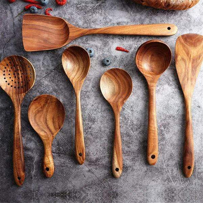 7-Piece Wooden Spoon Utensils | Wooden Kitchen Utensils & Cooking Utensils Set | Kitchen Utensil Set