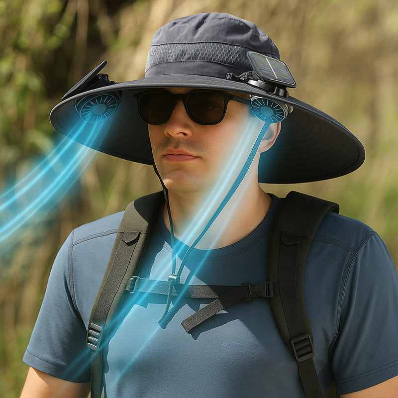 Sun Hat for Men and Women´s with UV Protection | Wide Brim Solar-Powered Fan Hat, USB Rechargeable with 3-Speed Cooling for Outdoor Use