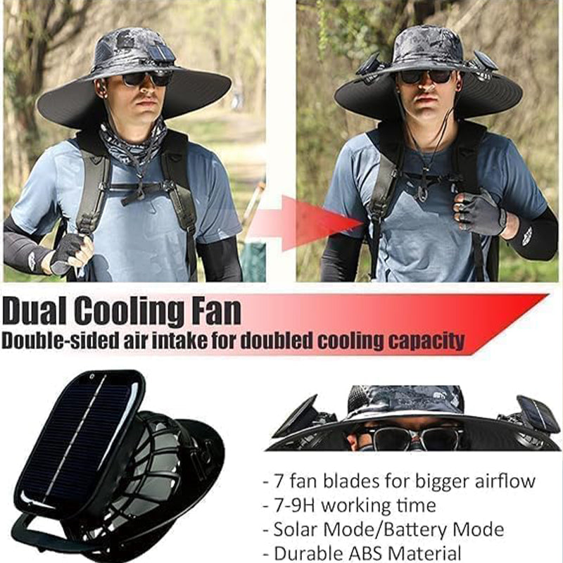 Sun Hat for Men and Women´s with UV Protection | Wide Brim Solar-Powered Fan Hat, USB Rechargeable with 3-Speed Cooling for Outdoor Use