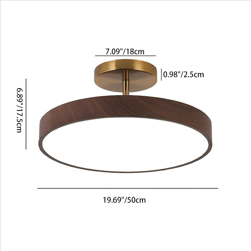 LED Semi-Flush Mount Light with Wood Grain Finish - Japanese Wabi-Sabi Style for Living Room & Hallway