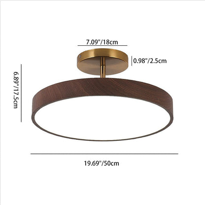 LED Semi-Flush Mount Light with Wood Grain Finish - Japanese Wabi-Sabi Style for Living Room & Hallway