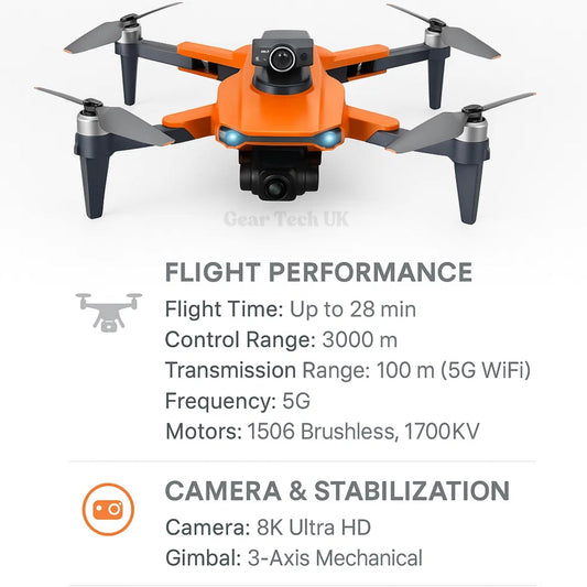 8K HD Dual Camera Drone | GPS, Brushless Motors & Ideal for Aerial Photography and Videography