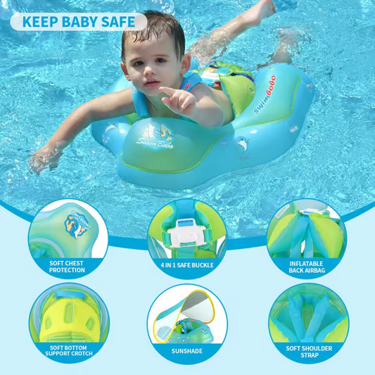 Baby Swim Float with Sunshade Canopy | Safety Buckle, Quick-Drying & Ideal for Infants 3-24 Months