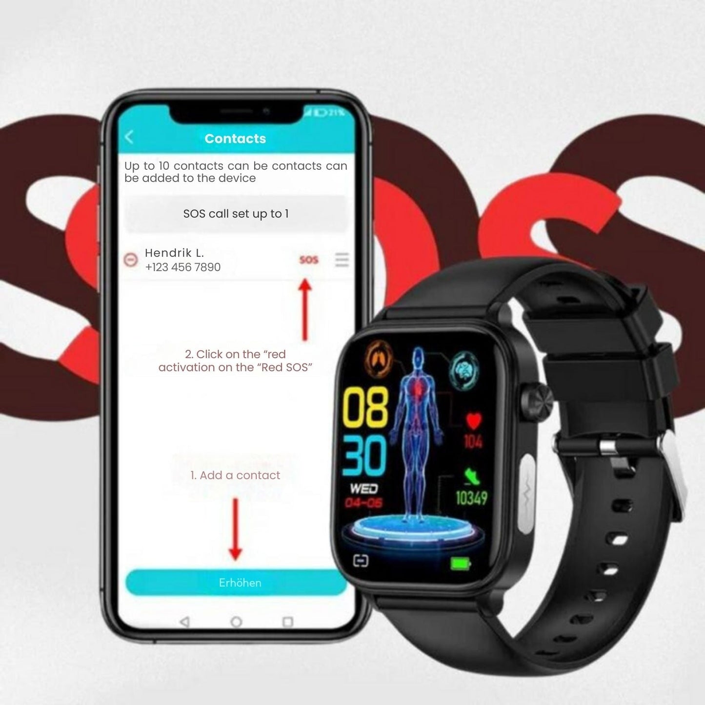 GlucoCare - Non Invasive Blood Glucose Meter SOS Smartwatch | Needle-Free Blood Glucose Monitoring & Fall Detection for Health Tracking and Emergency Assistance