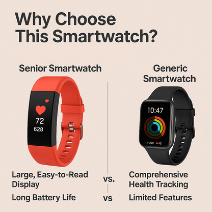 Step Counter Watch for Seniors | Smart Bracelet Easy-to-Read Display, Health Tracking & Long Battery Smartwatch