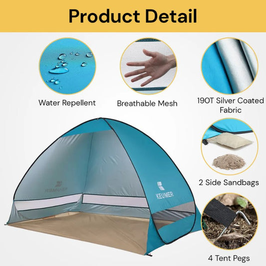 4-Person Family Pop-Up Beach Tent with UV Protection for Camping, Outdoor Activities & Festivals