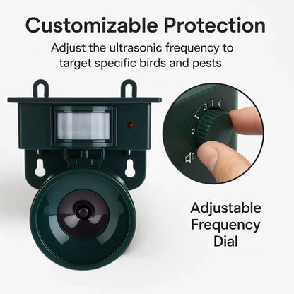 Motion Sensor Bird Deterrent - Pigeon & Crow Repeller with Sound Scare Technology for Effective Bird Control