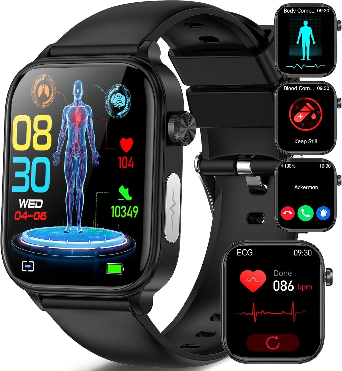 GlucoCare - Non Invasive Blood Glucose Meter SOS Smartwatch | Needle-Free Blood Glucose Monitoring & Fall Detection for Health Tracking and Emergency Assistance