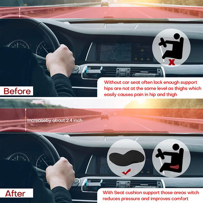 Car Seat Cushion for Short Drivers | 3.5-Inch Thick, Ergonomic Memory Foam for Comfort and Pain Relief