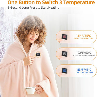 Electric Heated Throw Blanket – USB Powered Heated Blanket with 3 Heat Levels for Home, Office & Travel