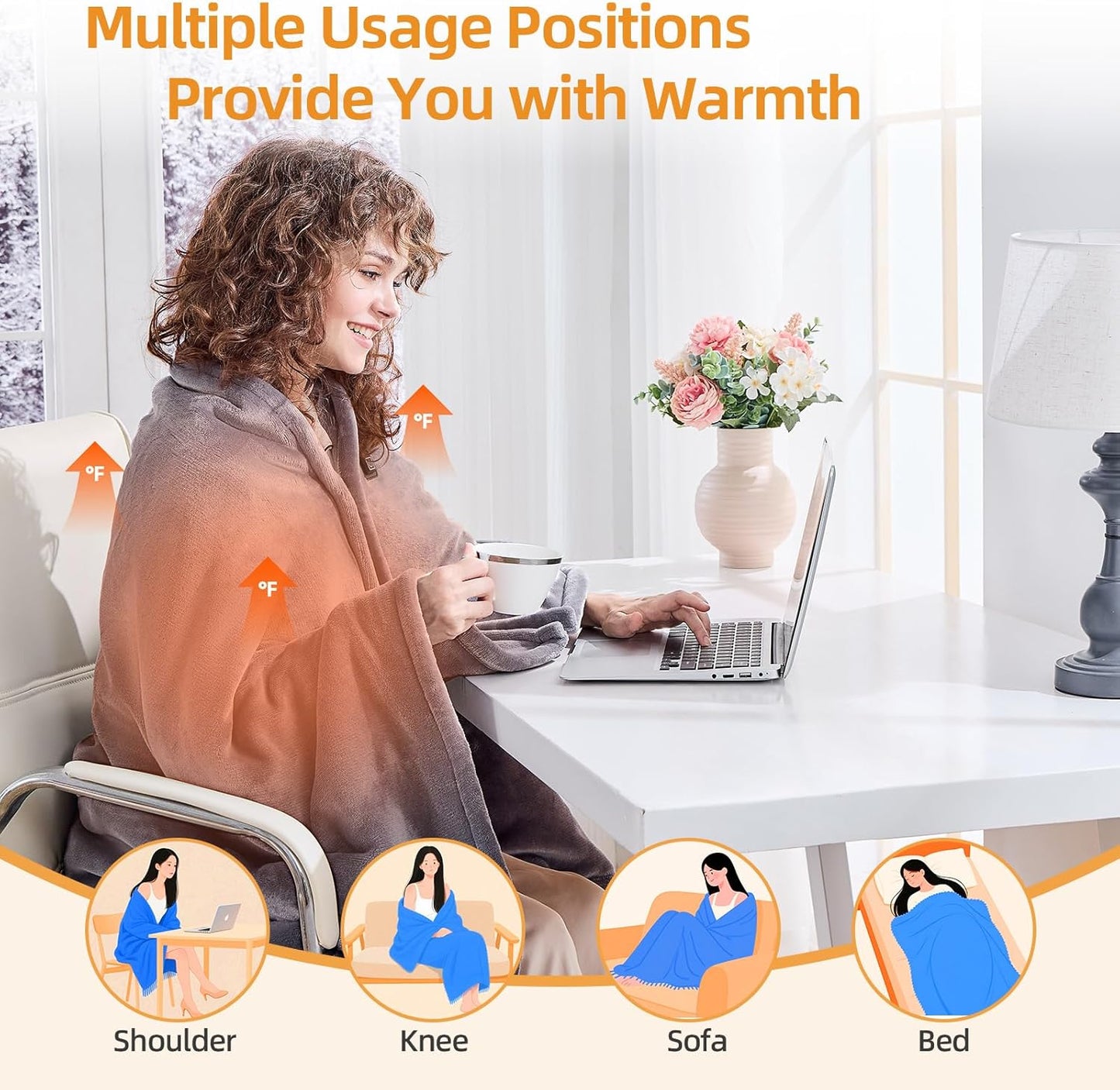 Electric Heated Throw Blanket – USB Powered Heated Blanket with 3 Heat Levels for Home, Office & Travel