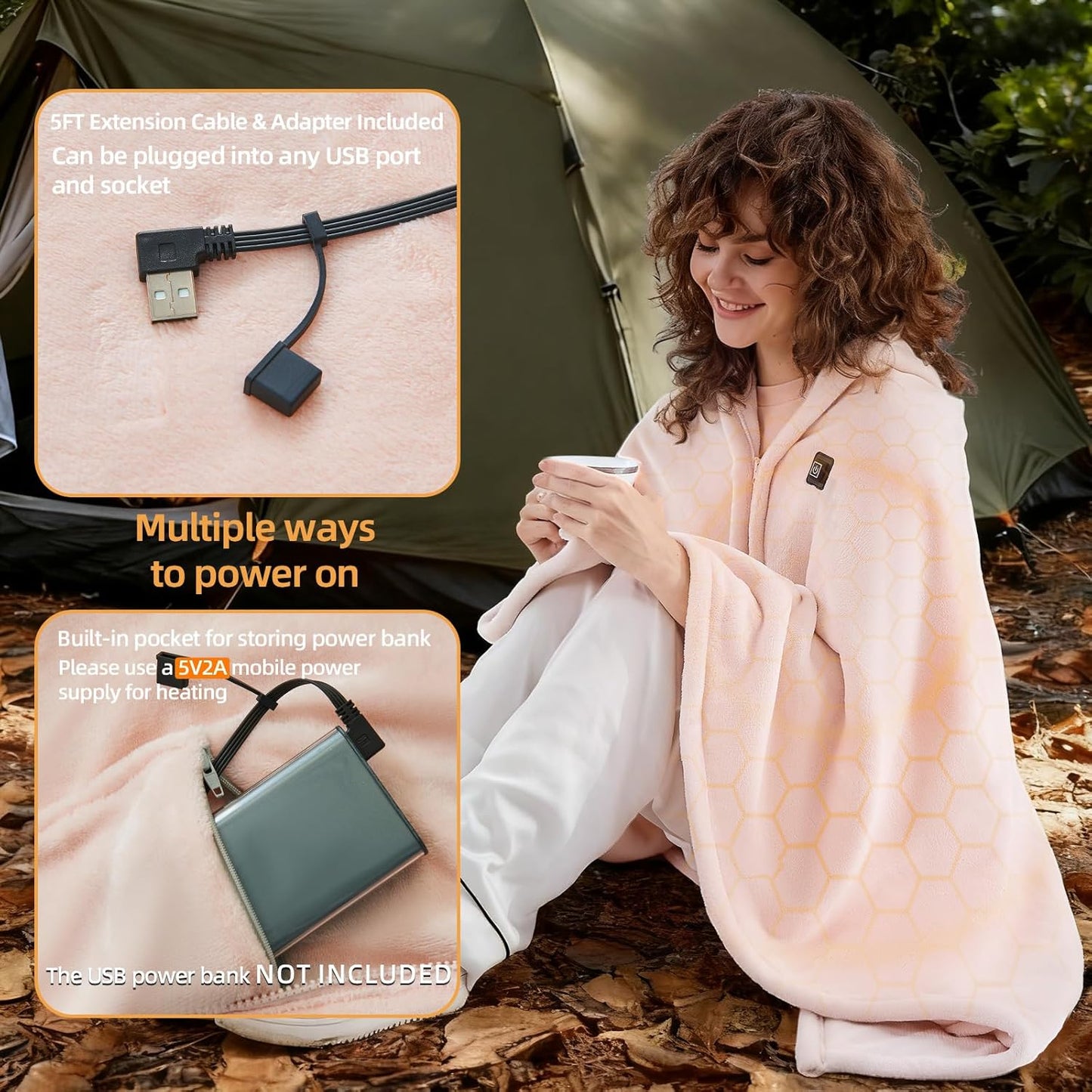 Electric Heated Throw Blanket – USB Powered Heated Blanket with 3 Heat Levels for Home, Office & Travel