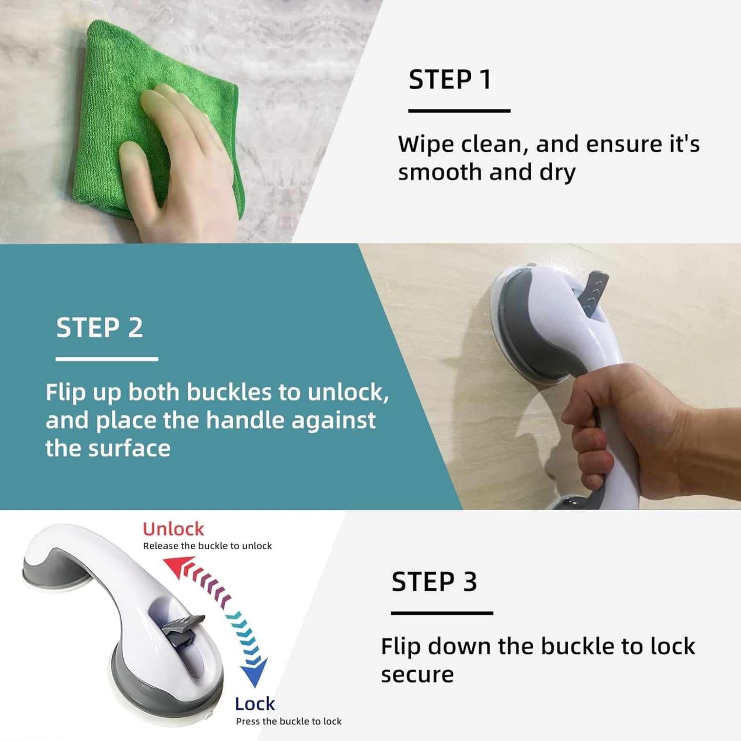 Grab Handles for the Elderly | Suction Grab Bar for Bathroom & Shower | Toilet Aids for Seniors | No-Drilling Safety Rail