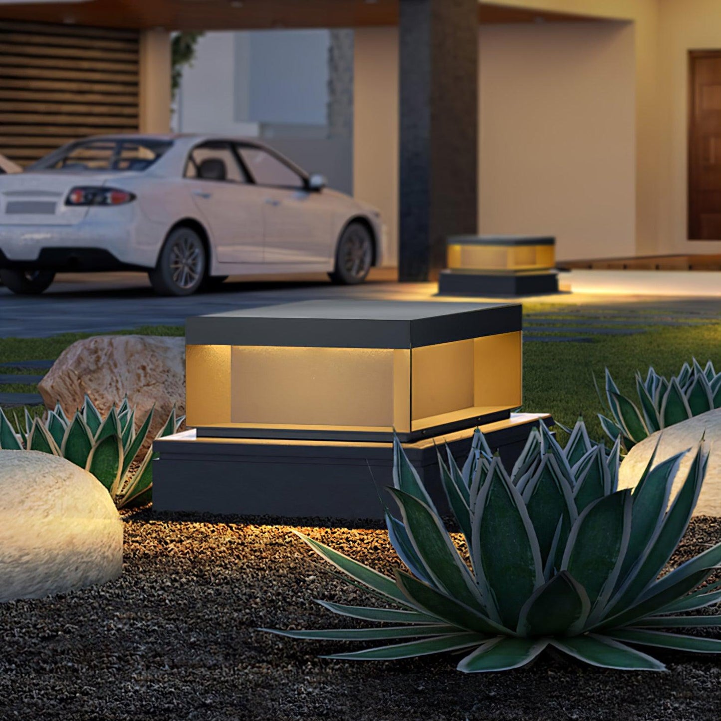 Black Box Outdoor Post Light Fixture - Weather-Resistant LED Lamp for Pathway, Garden & Patio Lighting
