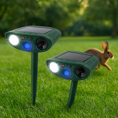 Solar Powered Ultrasonic Rabbit Repeller with Flashing Light – Effective Pest Control Device for Gardens, Yards, and Outdoor Spaces