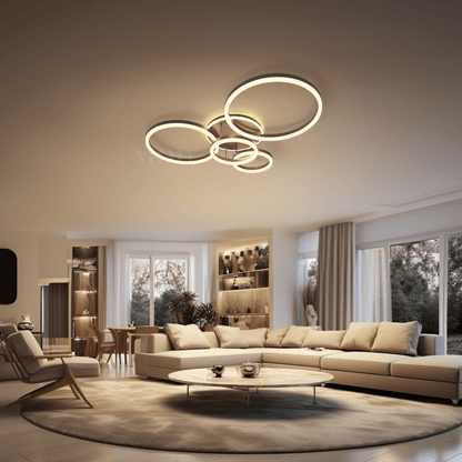 Chic Eelegant Modern Ceiling Light | Gold or Black Finish, 2-6 Circle Ceiling light for Home Decor | House lights indoor