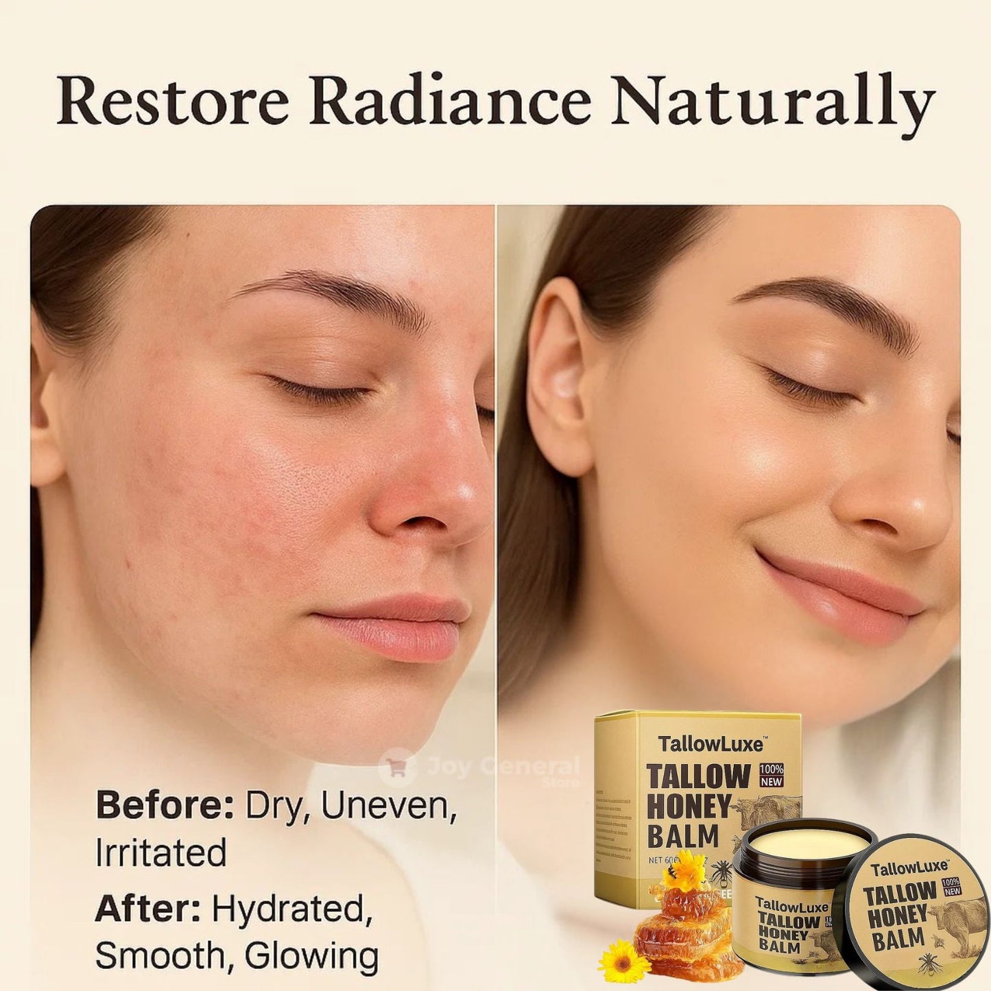 TallowLuxe™ Natural Beef Tallow for Skin, Face & Body Cream – Anti-Aging Beef Tallow Moisturizer Balm | Before and After Skincare Results for Damaged Skin
