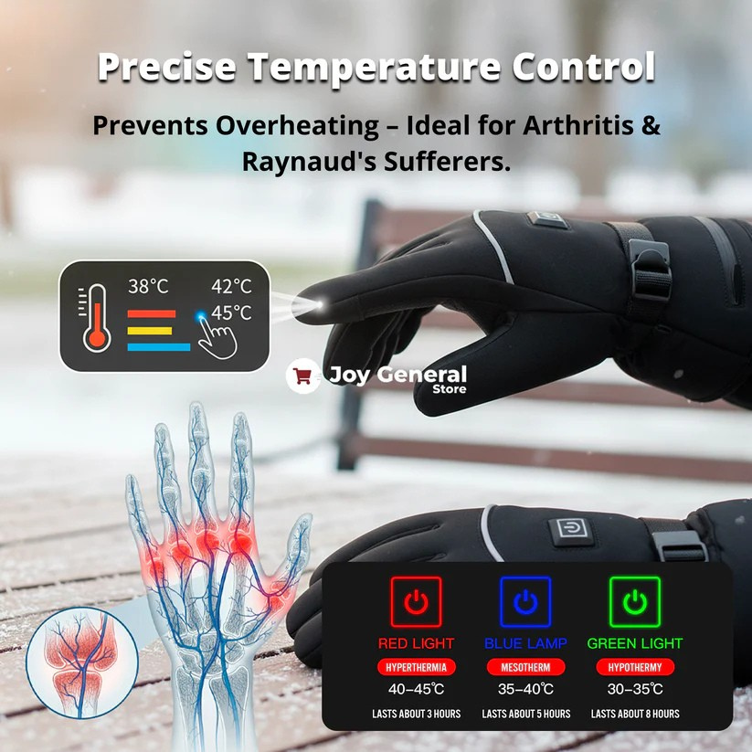 Heated Gloves for Raynaud’s & Arthritis – Rechargeable Waterproof Thermal Gloves with 3 Heat Levels for Pain Relief