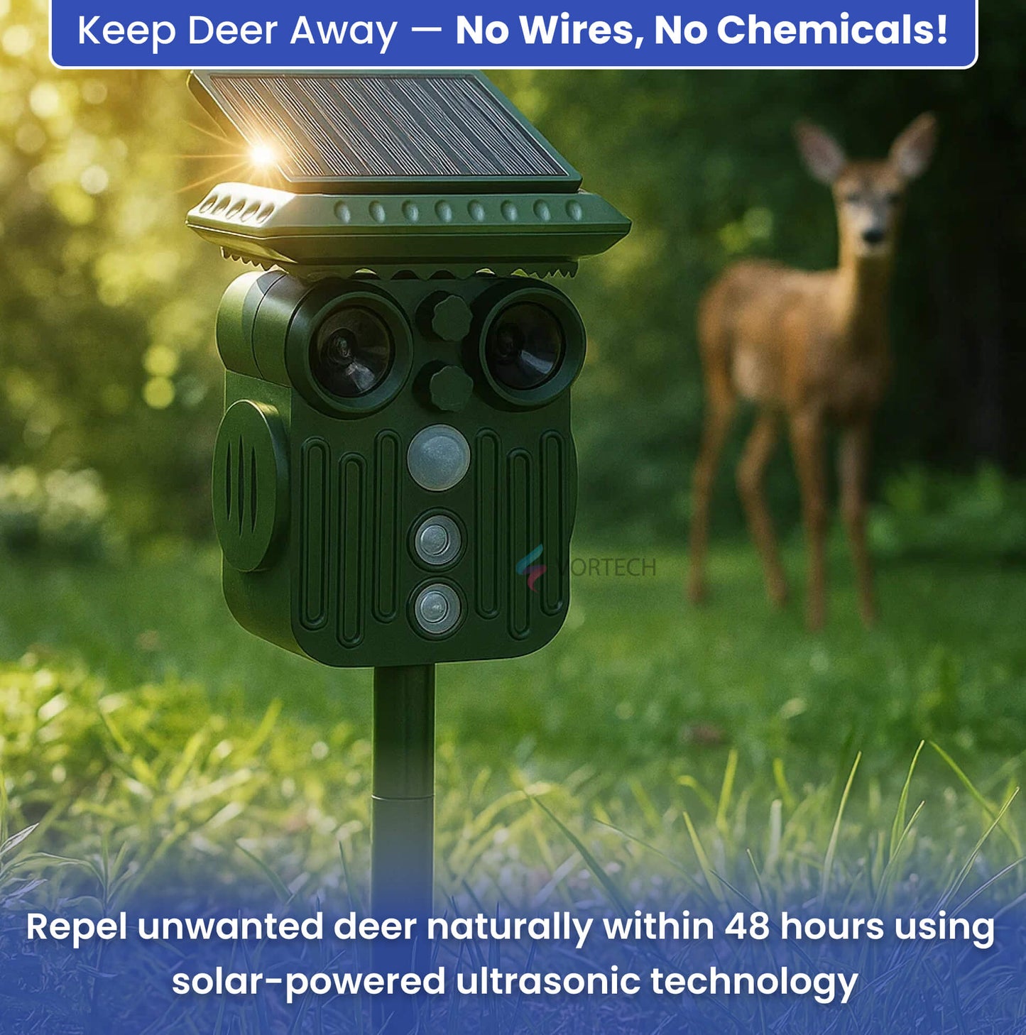 Ultrasonic Solar Deer Repeller | 5 Adjustable Modes, Waterproof & Eco-Friendly for Home Gardens and Yards