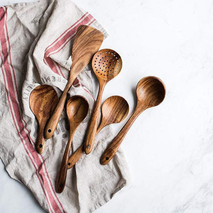 7-Piece Wooden Spoon Utensils | Wooden Kitchen Utensils & Cooking Utensils Set | Kitchen Utensil Set