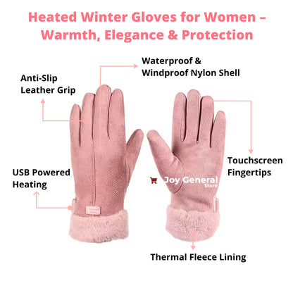 Heated Gloves for Women – Ladies Thermal Waterproof Winter Gloves with Touch Screen & USB Rechargeable Warm Design