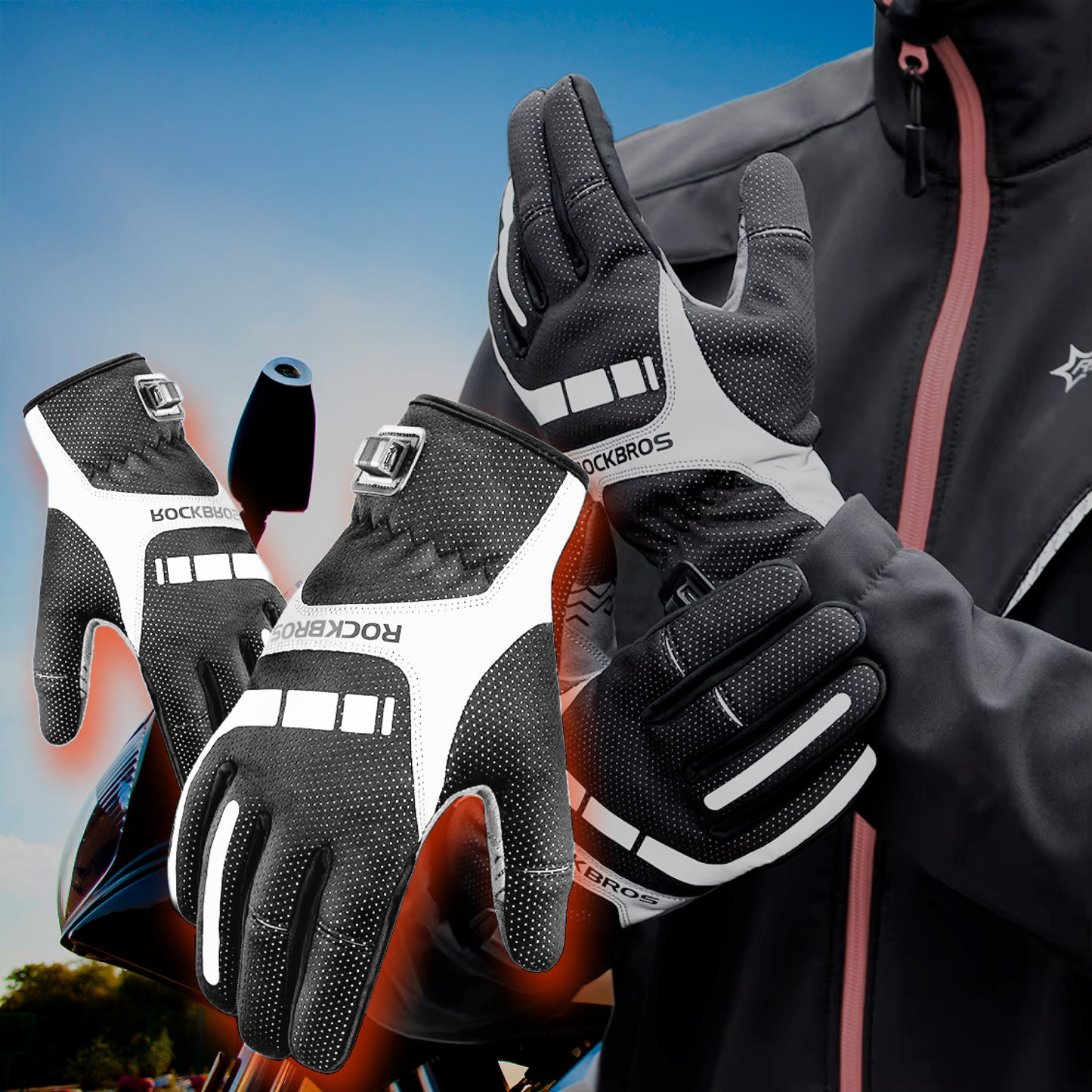 Heated Motorcycle Gloves – Winter Motorbike Gloves with Knuckle Protection, Visor Wiper & Touchscreen