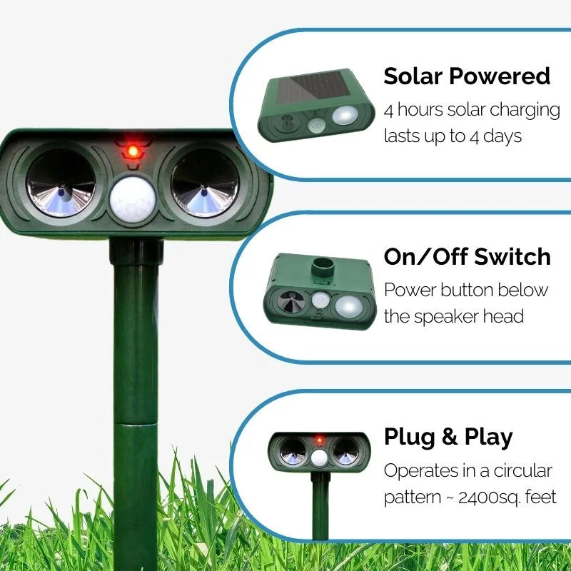 Ultrasonic Pest Repeller | Solar Powered, Long Range & Effective for Gardens and Outdoor Spaces