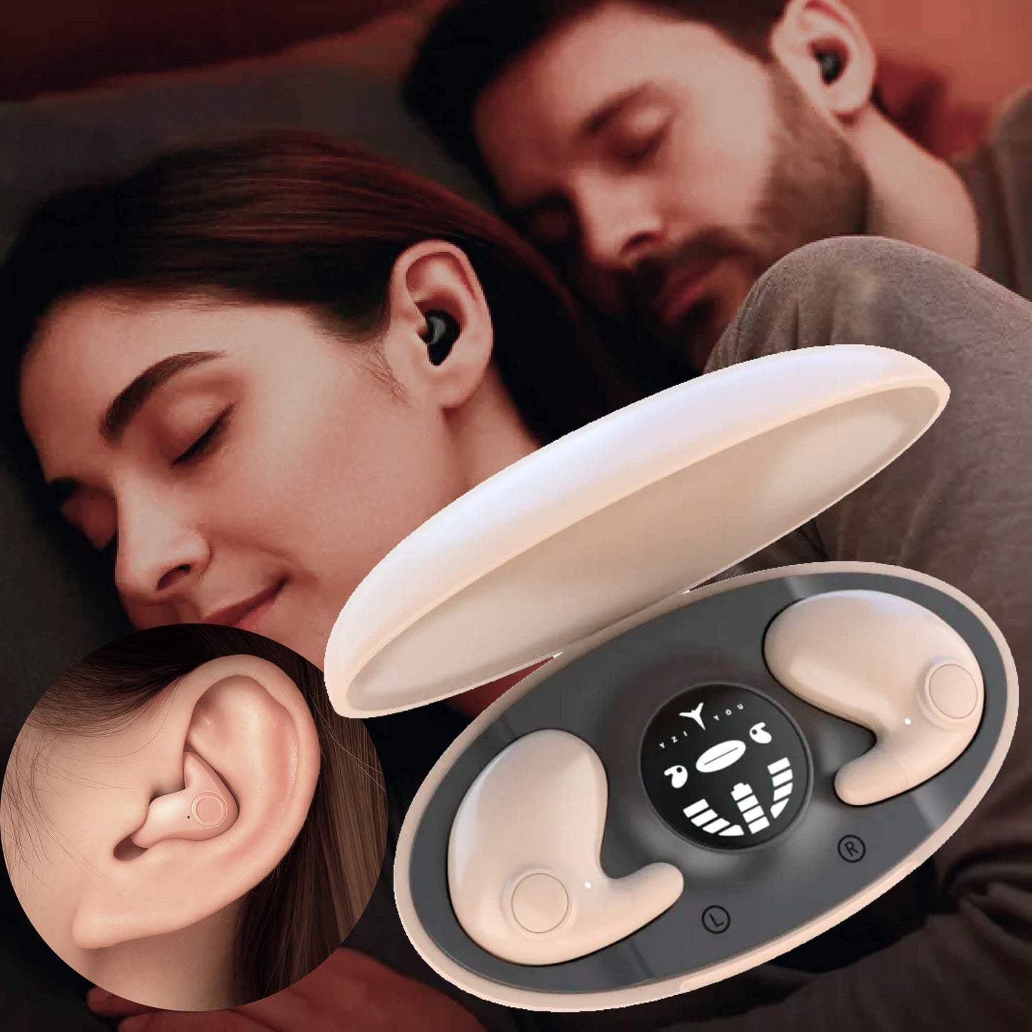 Invisible Wireless Sleep Headphones | Bluetooth 5.3, Noise Cancelling Headphones for Sleeping | Waterproof Sound Cancelling Headphones for Sleep