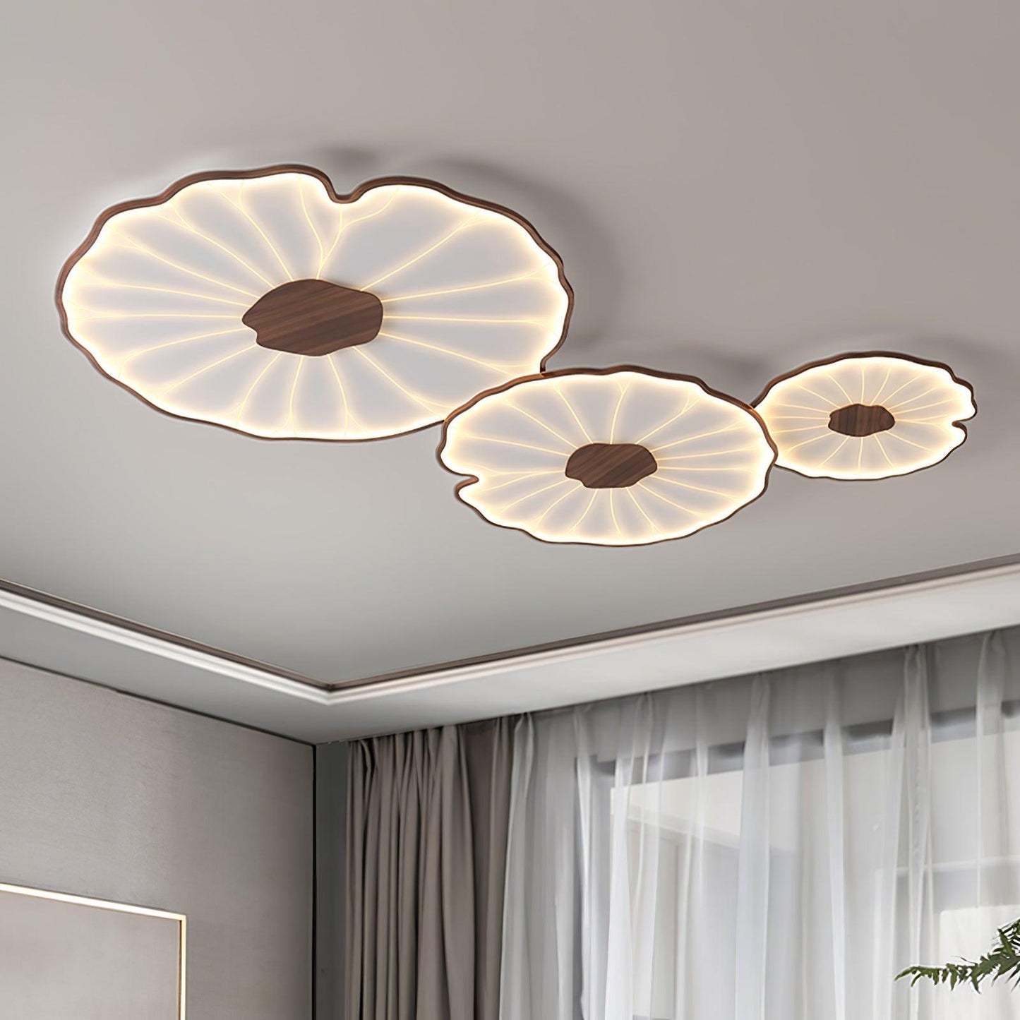Lotus Leaf Acrylic Ceiling Lamp | Durable, Rustic Wood Finish & Ideal for Indoor Spaces