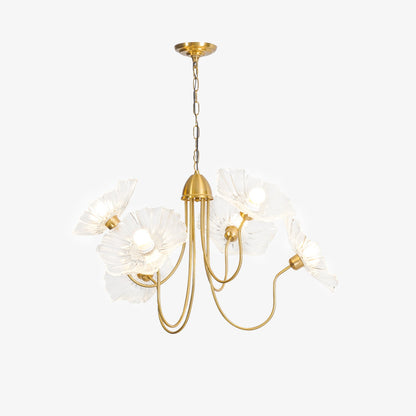Lotus Leaf Glass Chandelier | Frosted Glass, Gold Finish & Ideal for Indoor Lighting