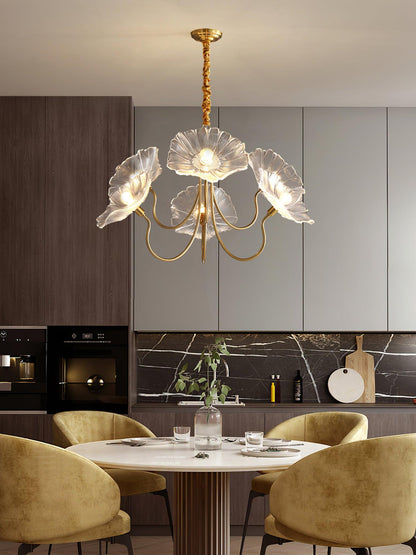 Lotus Leaf Glass Chandelier | Frosted Glass, Gold Finish & Ideal for Indoor Lighting