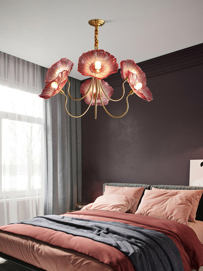 Lotus Leaf Glass Chandelier | Frosted Glass, Gold Finish & Ideal for Indoor Lighting