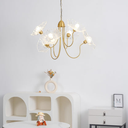 Lotus Leaf Glass Chandelier | Frosted Glass, Gold Finish & Ideal for Indoor Lighting