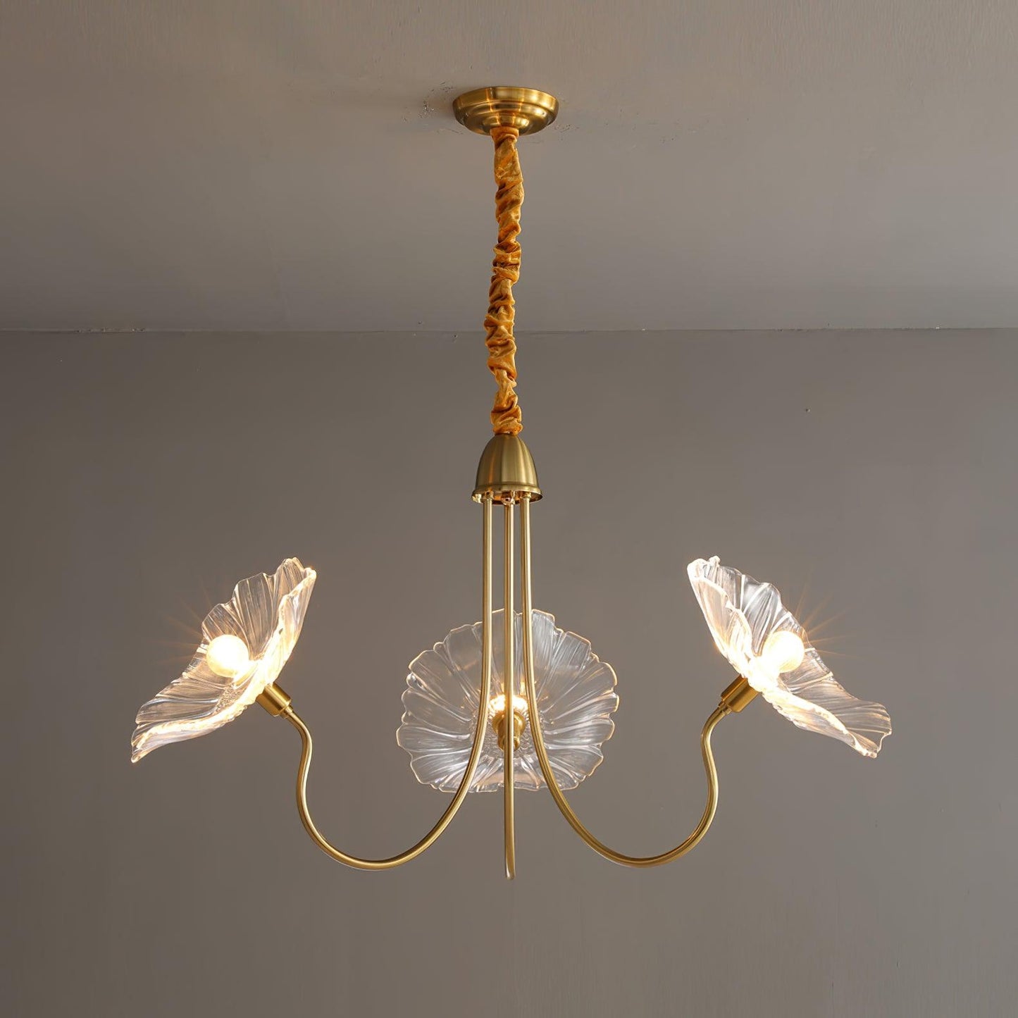 Lotus Leaf Glass Chandelier | Frosted Glass, Gold Finish & Ideal for Indoor Lighting
