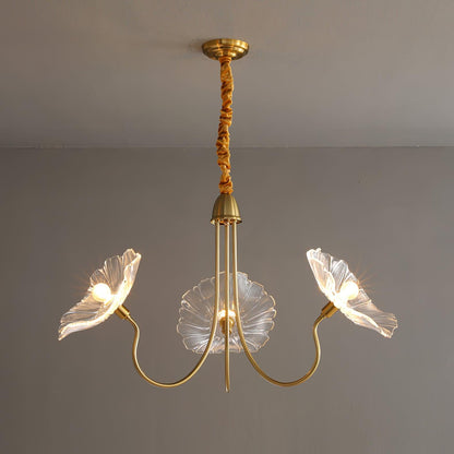 Lotus Leaf Glass Chandelier | Frosted Glass, Gold Finish & Ideal for Indoor Lighting