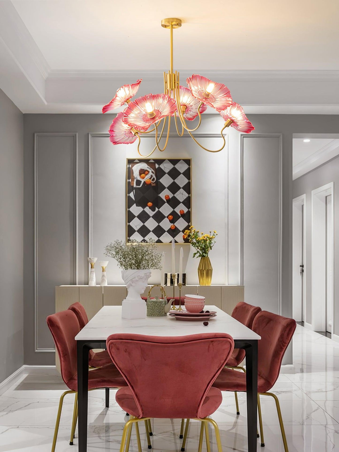 Lotus Leaf Glass Chandelier | Frosted Glass, Gold Finish & Ideal for Indoor Lighting