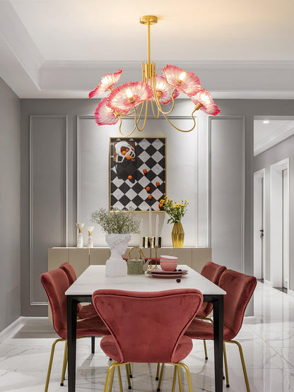 Lotus Leaf Glass Chandelier | Frosted Glass, Gold Finish & Ideal for Indoor Lighting