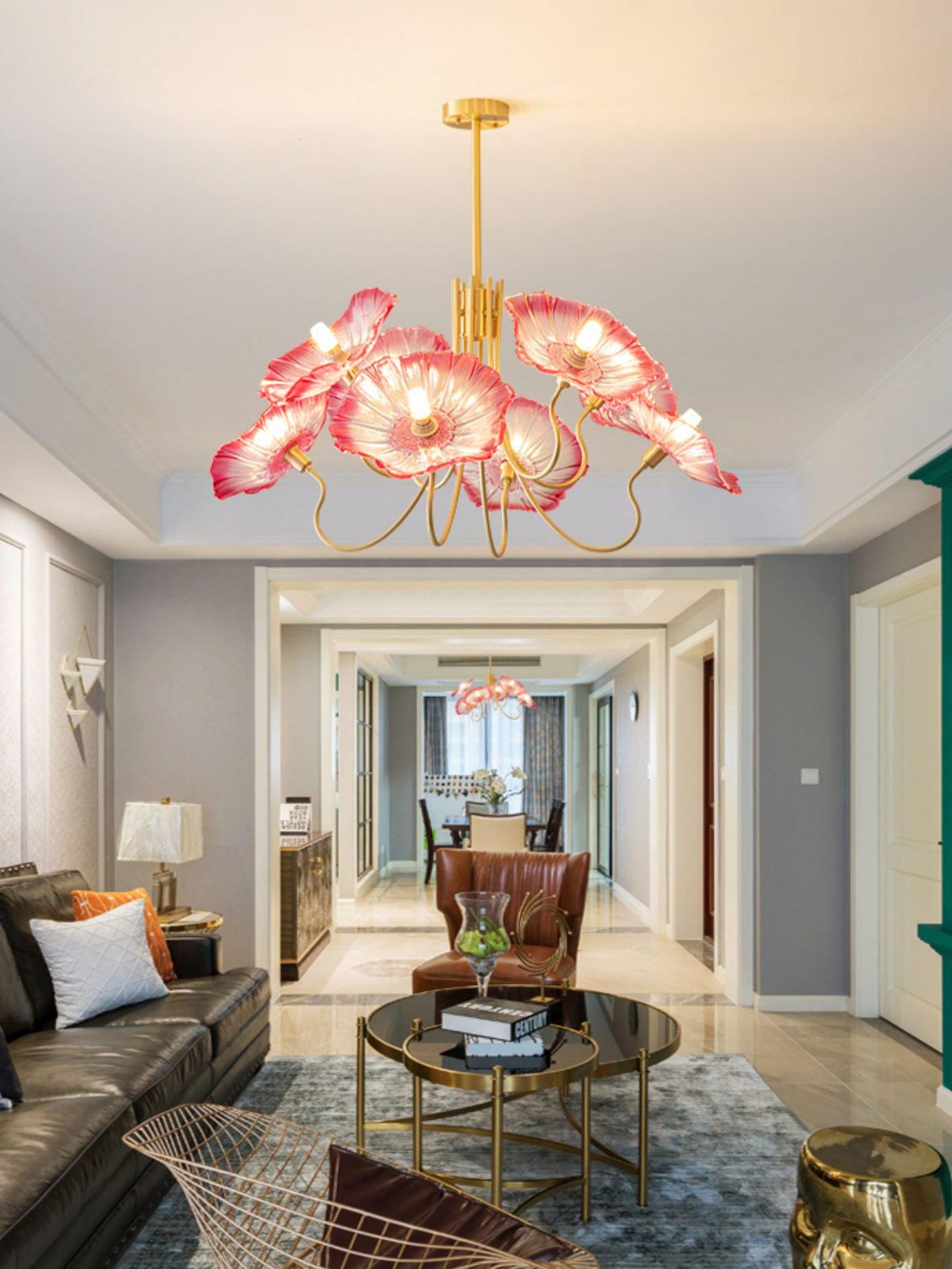 Lotus Leaf Glass Chandelier | Frosted Glass, Gold Finish & Ideal for Indoor Lighting