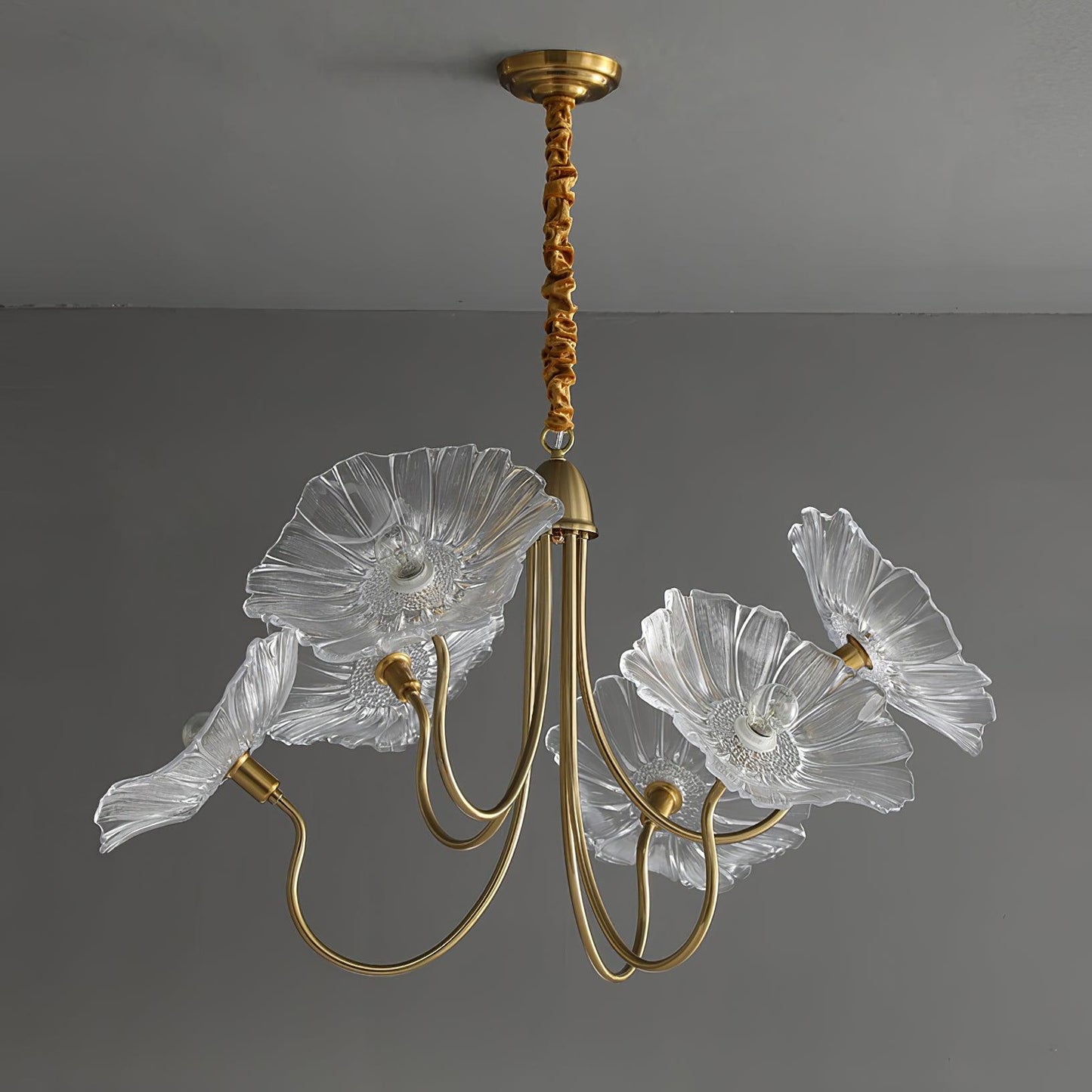 Lotus Leaf Glass Chandelier | Frosted Glass, Gold Finish & Ideal for Indoor Lighting