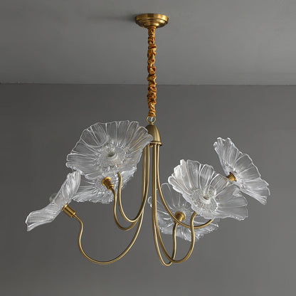 Lotus Leaf Glass Chandelier | Frosted Glass, Gold Finish & Ideal for Indoor Lighting
